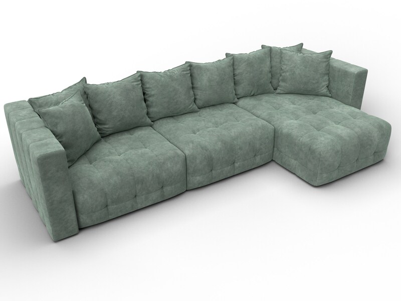 Диван угловой Лига-052 НПБ Лонг угол универсальный, Велюр, BRUT 08 зеленый