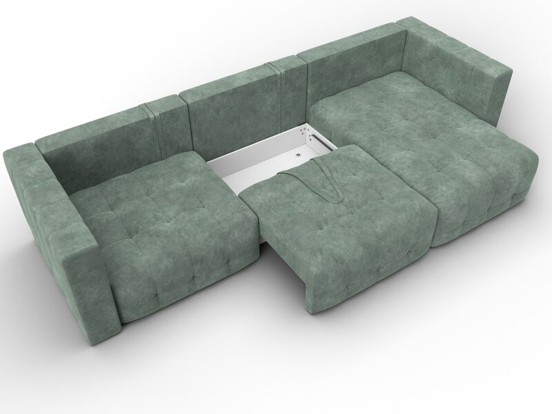 Диван угловой Лига-052 НПБ Лонг угол универсальный, Велюр, BRUT 08 зеленый