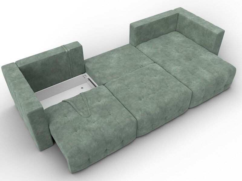 Диван угловой Лига-052 НПБ Лонг угол универсальный, Велюр, BRUT 08 зеленый