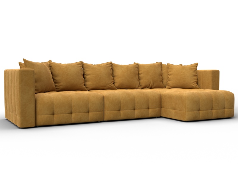 Диван угловой Лига-052 НПБ Лонг угол универсальный, Велюр, BRUT 10 желтый