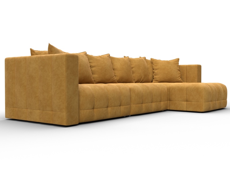 Диван угловой Лига-052 НПБ Лонг угол универсальный, Велюр, BRUT 10 желтый