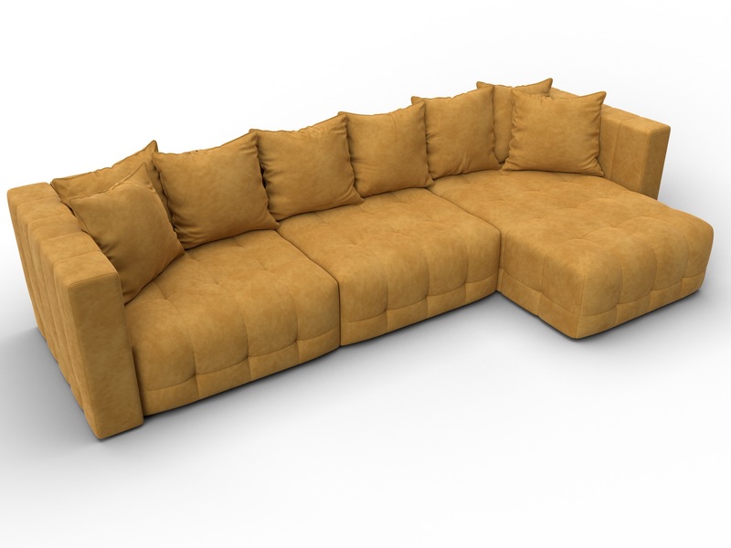 Диван угловой Лига-052 НПБ Лонг угол универсальный, Велюр, BRUT 10 желтый