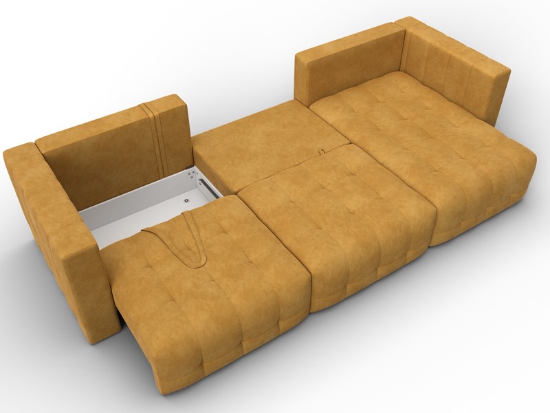 Диван угловой Лига-052 НПБ Лонг угол универсальный, Велюр, BRUT 10 желтый