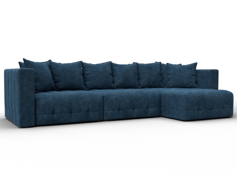Диван угловой Лига-052 НПБ Лонг угол универсальный, Велюр, BRUT 11 синий