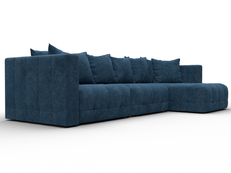 Диван угловой Лига-052 НПБ Лонг угол универсальный, Велюр, BRUT 11 синий