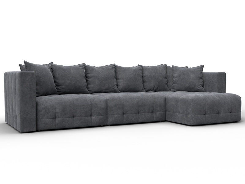 Диван угловой Лига-052 НПБ Лонг угол универсальный, Велюр, BRUT 16 темно-серый