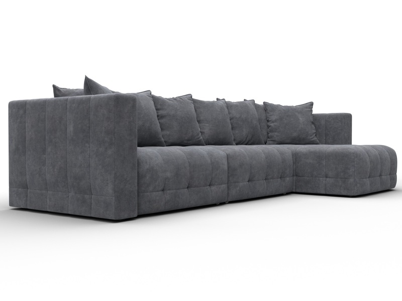 Диван угловой Лига-052 НПБ Лонг угол универсальный, Велюр, BRUT 16 темно-серый