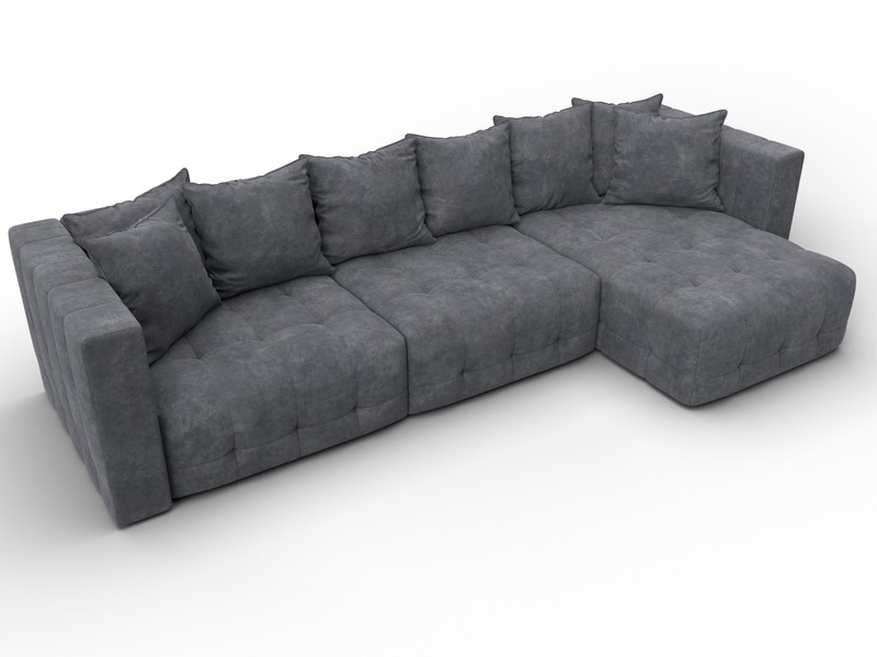 Диван угловой Лига-052 НПБ Лонг угол универсальный, Велюр, BRUT 16 темно-серый