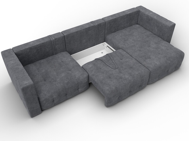 Диван угловой Лига-052 НПБ Лонг угол универсальный, Велюр, BRUT 16 темно-серый