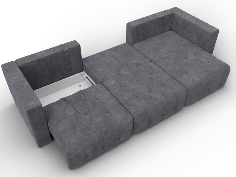 Диван угловой Лига-052 НПБ Лонг угол универсальный, Велюр, BRUT 16 темно-серый