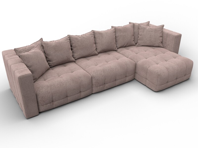 Диван угловой Лига-052 НПБ Лонг угол универсальный, Велюр, TOWER 05 бежевый