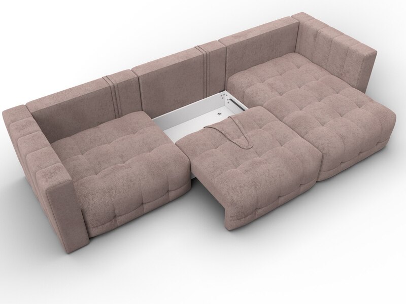 Диван угловой Лига-052 НПБ Лонг угол универсальный, Велюр, TOWER 05 бежевый