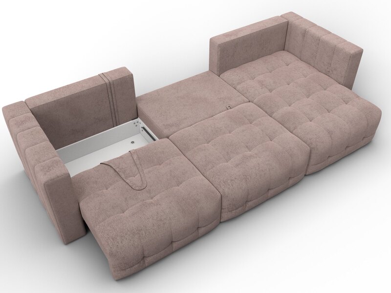 Диван угловой Лига-052 НПБ Лонг угол универсальный, Велюр, TOWER 05 бежевый