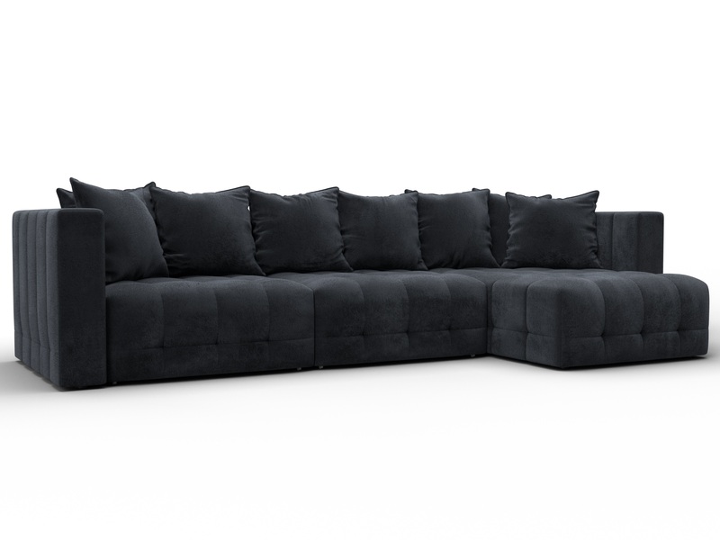 Диван угловой Лига-052 НПБ Лонг угол универсальный, Велюр, TOWER 11 темно-серый