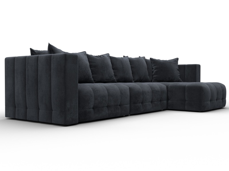 Диван угловой Лига-052 НПБ Лонг угол универсальный, Велюр, TOWER 11 темно-серый