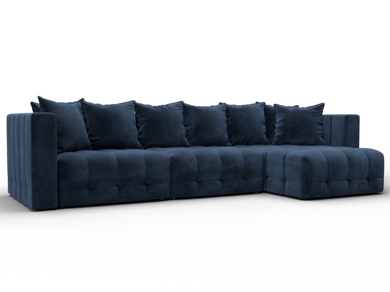 Диван угловой Лига-052 НПБ Лонг угол универсальный, Велюр, TOWER 13 синий
