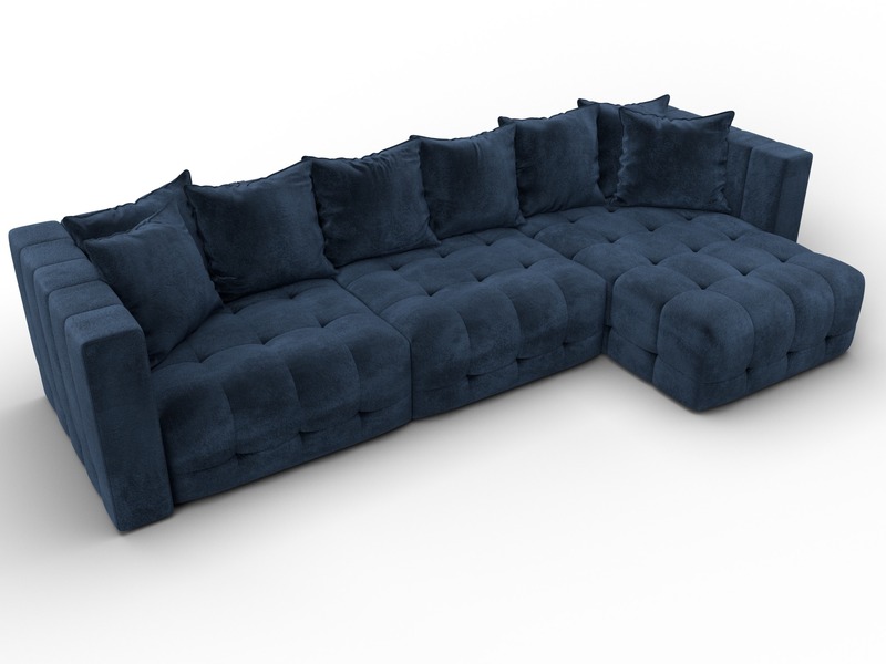 Диван угловой Лига-052 НПБ Лонг угол универсальный, Велюр, TOWER 13 синий