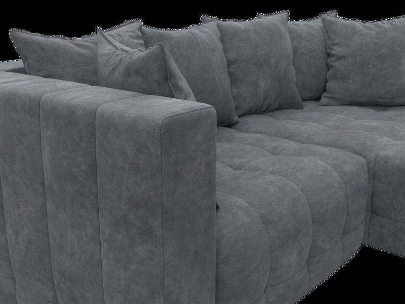 Диван угловой Лига-052 НПБ угол универсальный, Велюр, BRUT 16 темно-серый