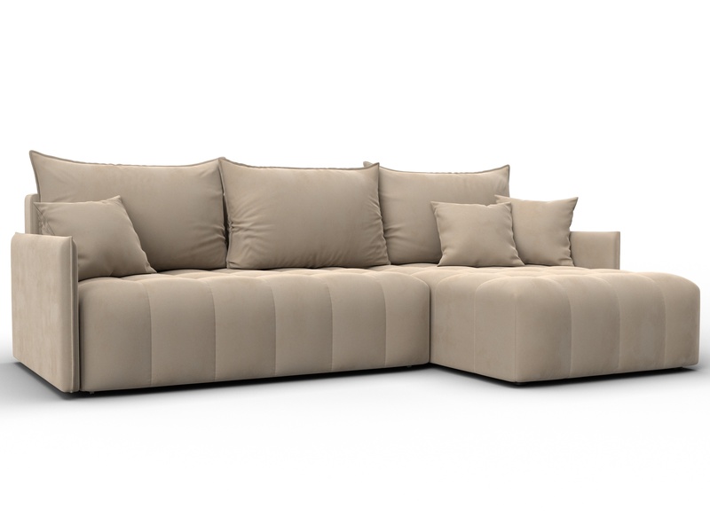 Диван угловой Лига-054 НПБ угол универсальный, Велюр, SEVEN 729 бежевый