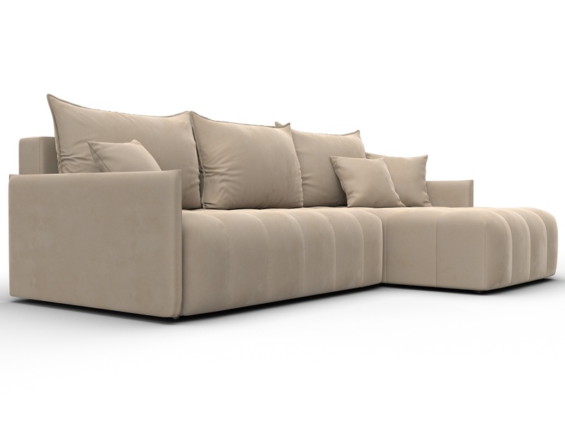 Диван угловой Лига-054 НПБ угол универсальный, Велюр, SEVEN 729 бежевый