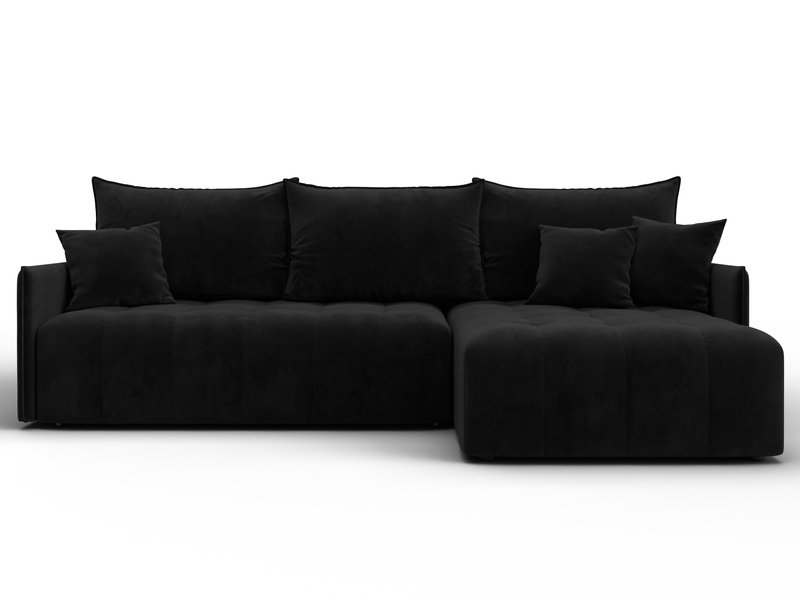 Диван угловой Лига-054 НПБ угол универсальный, Велюр, SEVEN 35 черный