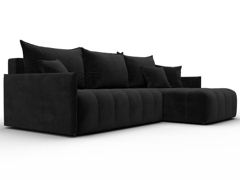 Диван угловой Лига-054 НПБ угол универсальный, Велюр, SEVEN 35 черный