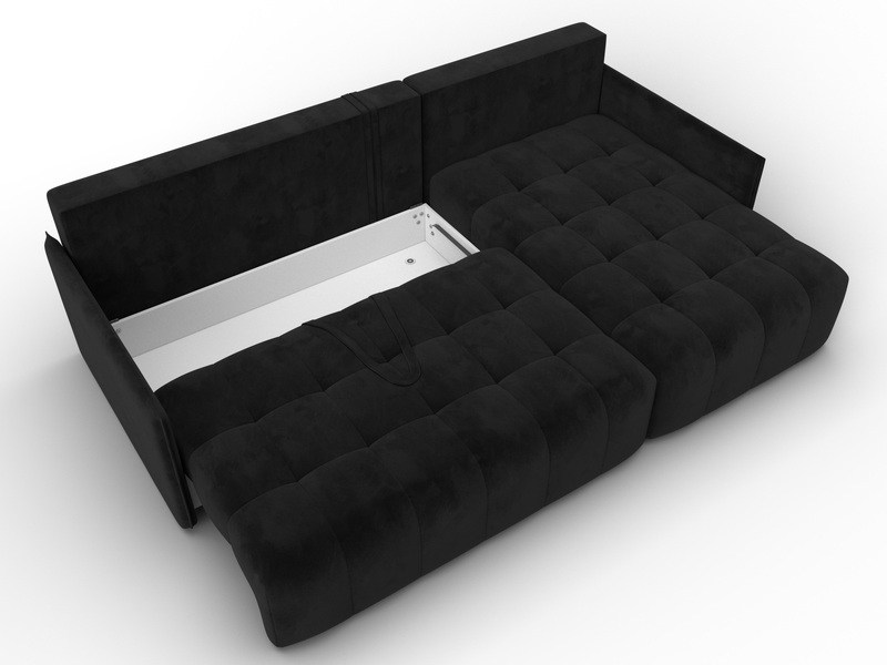 Диван угловой Лига-054 НПБ угол универсальный, Велюр, SEVEN 35 черный