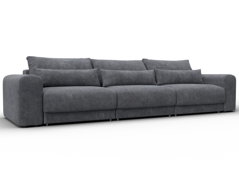 Диван прямой Лига-056 НПБ Лонг, Велюр, BRUT 16 темно-серый