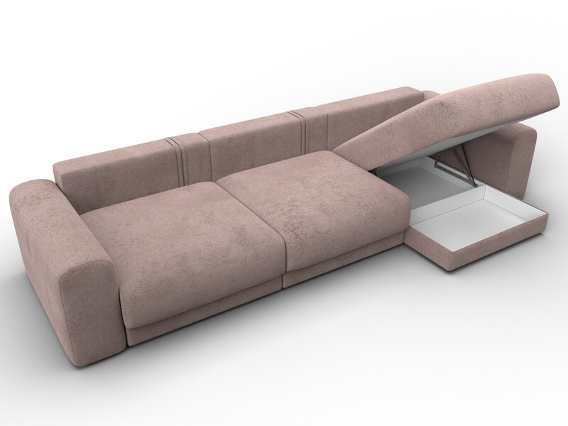 Диван угловой Лига-056 НПБ Лонг угол универсальный, Велюр, TOWER 05 бежевый