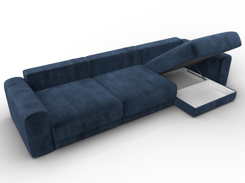 Диван угловой Лига-056 НПБ Лонг угол универсальный, Велюр, TOWER 13 синий
