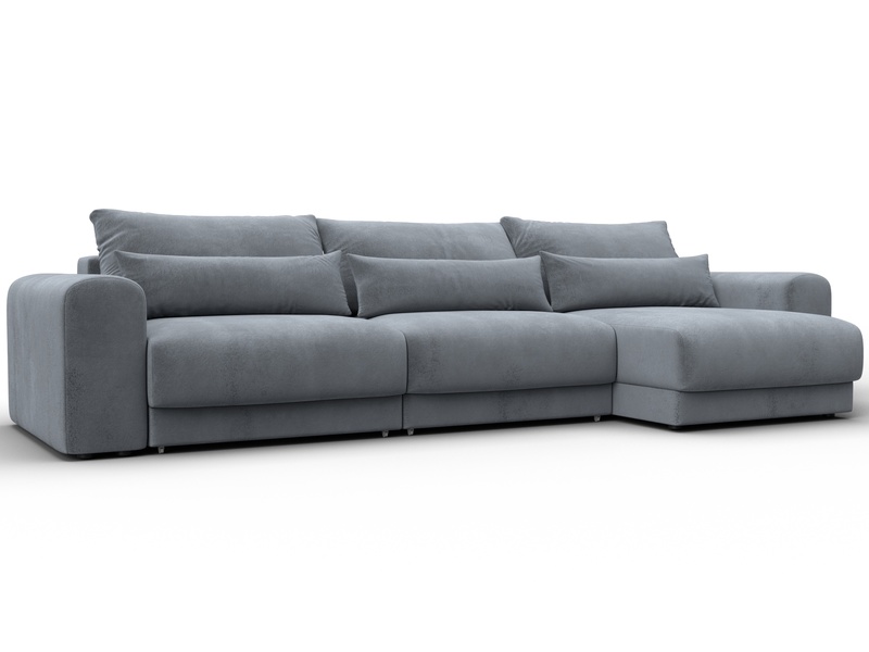 Диван угловой Лига-056 НПБ Лонг угол универсальный, Велюр, TOWER 10 серый