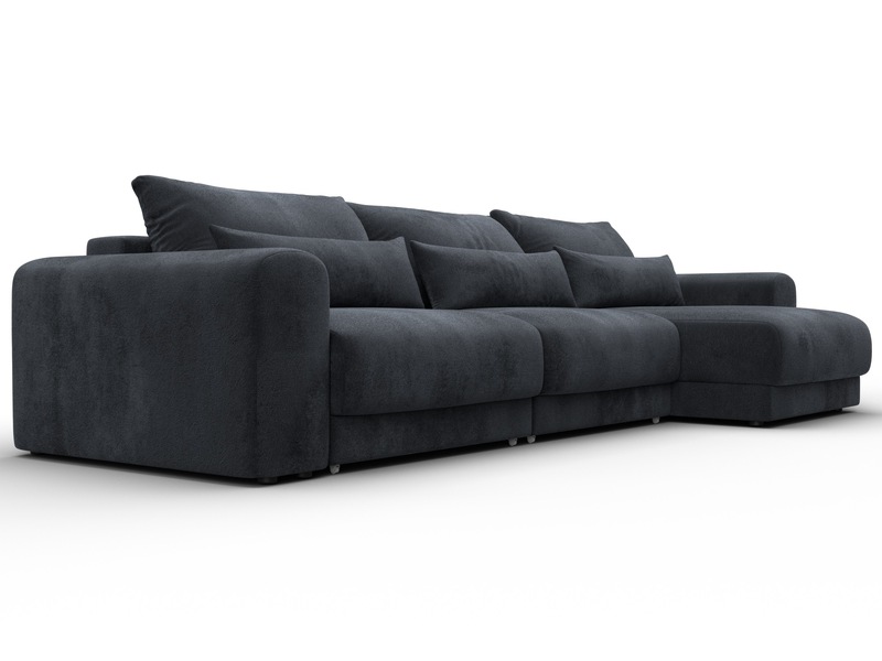 Диван угловой Лига-056 НПБ Лонг угол универсальный, Велюр, TOWER 11 темно-серый