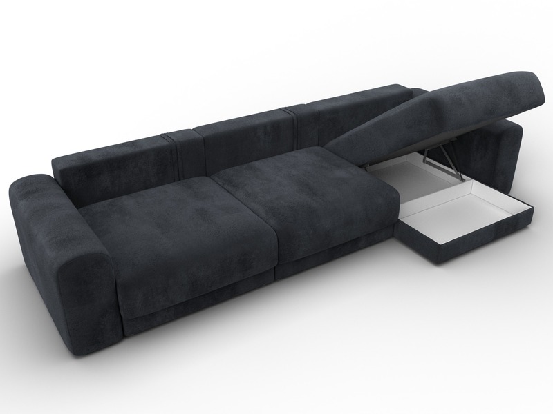 Диван угловой Лига-056 НПБ Лонг угол универсальный, Велюр, TOWER 11 темно-серый