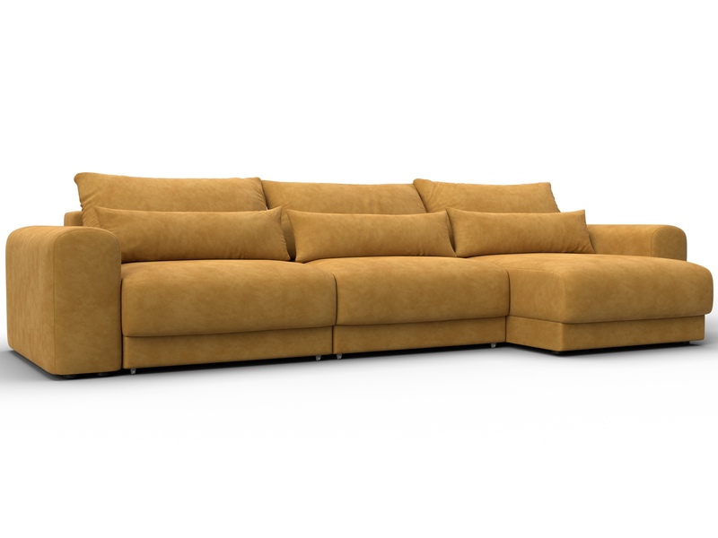 Диван угловой Лига-056 НПБ Лонг угол универсальный, Велюр, BRUT 10 желтый