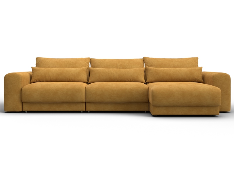 Диван угловой Лига-056 НПБ Лонг угол универсальный, Велюр, BRUT 10 желтый