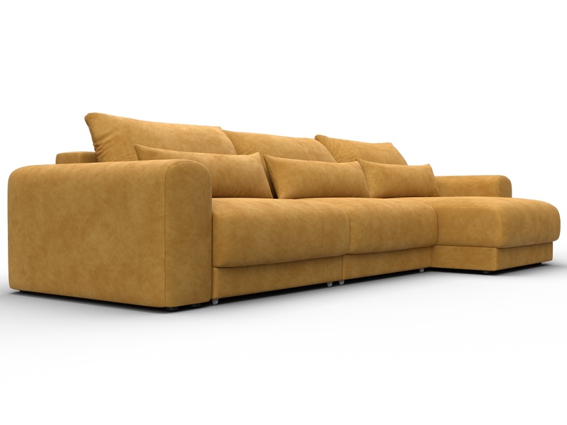 Диван угловой Лига-056 НПБ Лонг угол универсальный, Велюр, BRUT 10 желтый