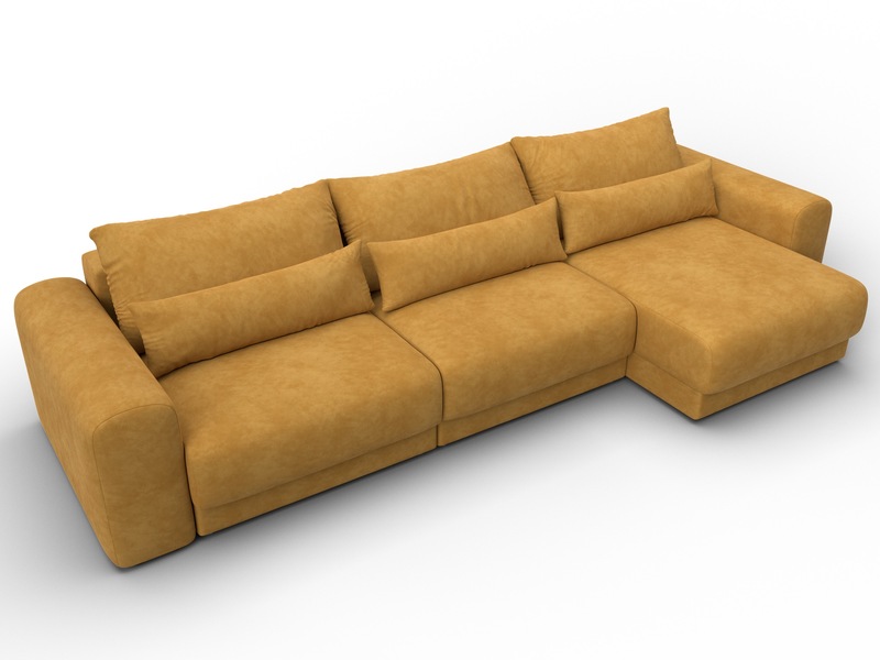 Диван угловой Лига-056 НПБ Лонг угол универсальный, Велюр, BRUT 10 желтый