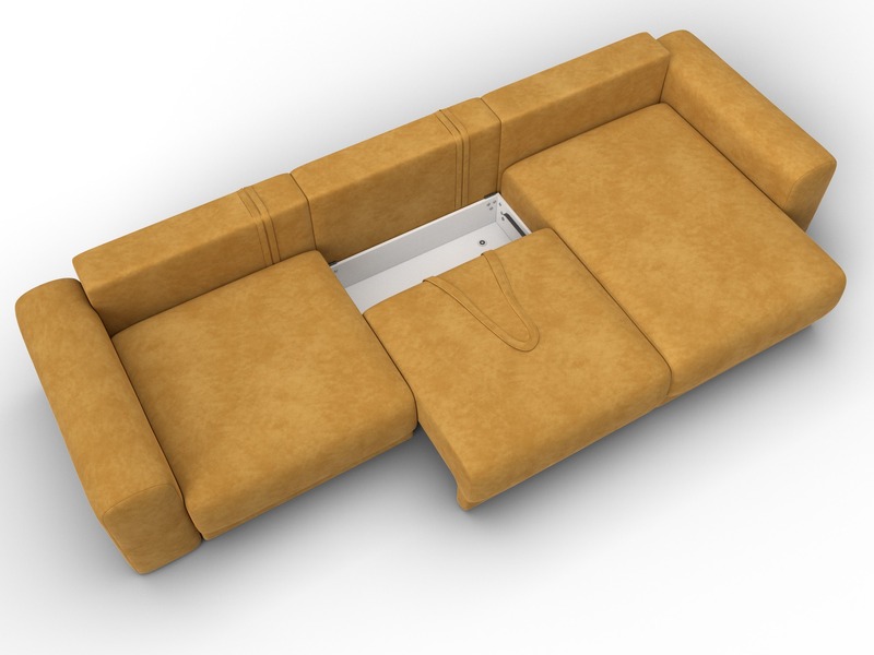 Диван угловой Лига-056 НПБ Лонг угол универсальный, Велюр, BRUT 10 желтый