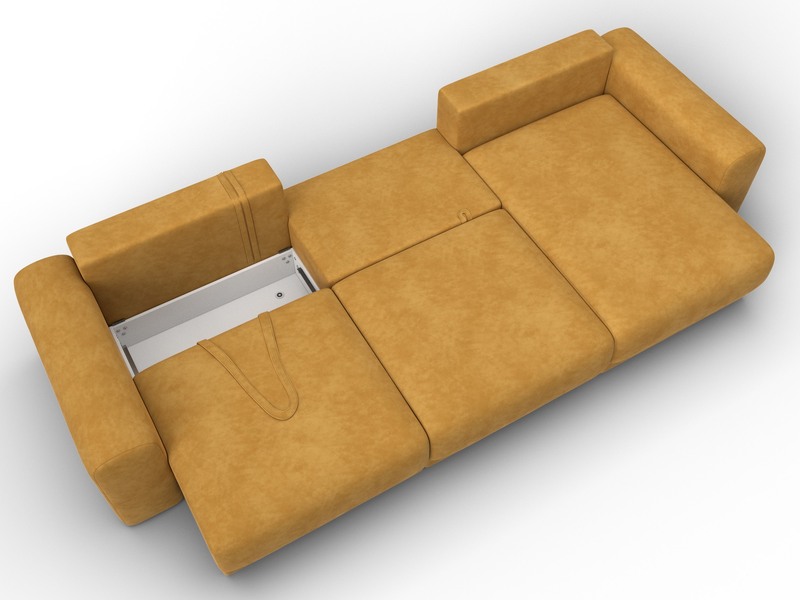 Диван угловой Лига-056 НПБ Лонг угол универсальный, Велюр, BRUT 10 желтый