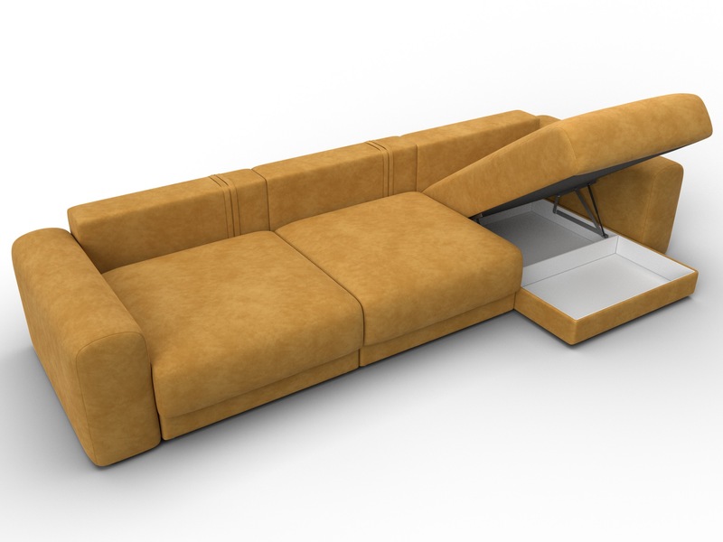 Диван угловой Лига-056 НПБ Лонг угол универсальный, Велюр, BRUT 10 желтый