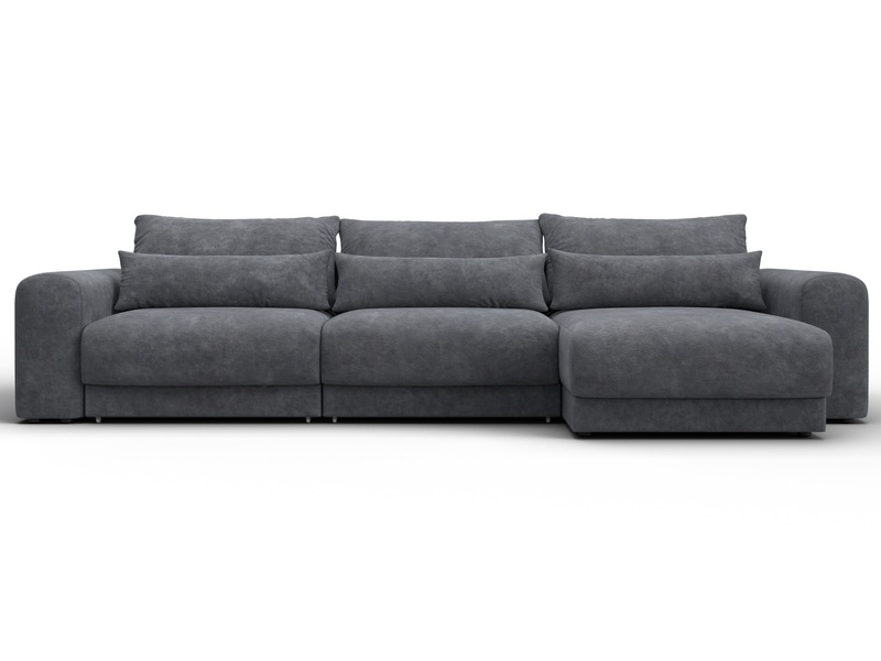 Диван угловой Лига-056 НПБ Лонг угол универсальный, Велюр, BRUT 16 темно-серый