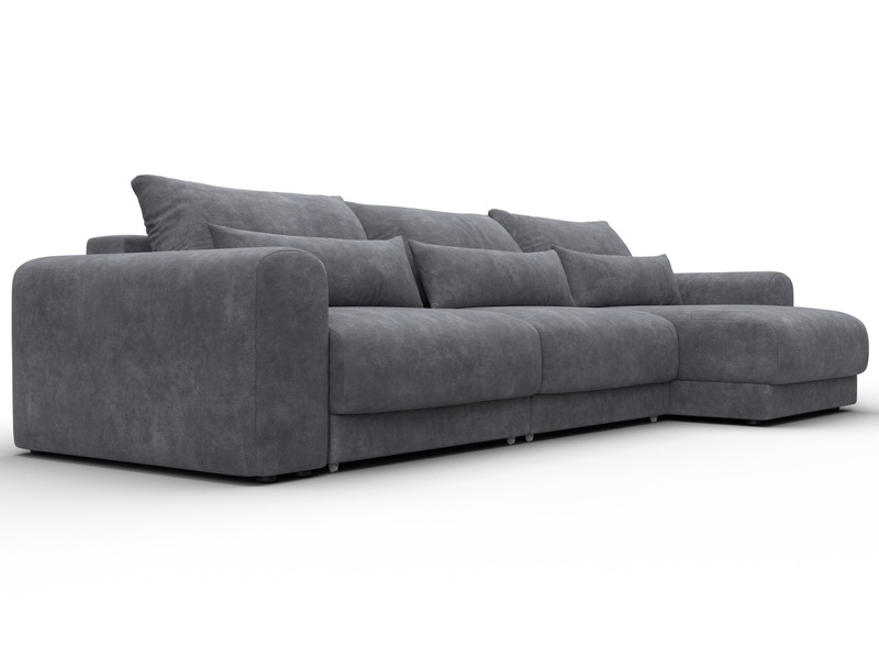 Диван угловой Лига-056 НПБ Лонг угол универсальный, Велюр, BRUT 16 темно-серый