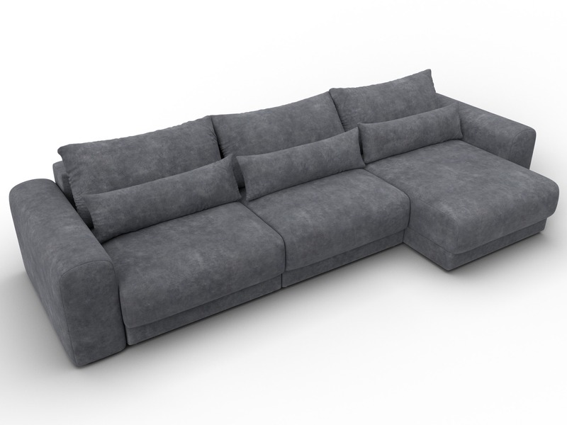 Диван угловой Лига-056 НПБ Лонг угол универсальный, Велюр, BRUT 16 темно-серый