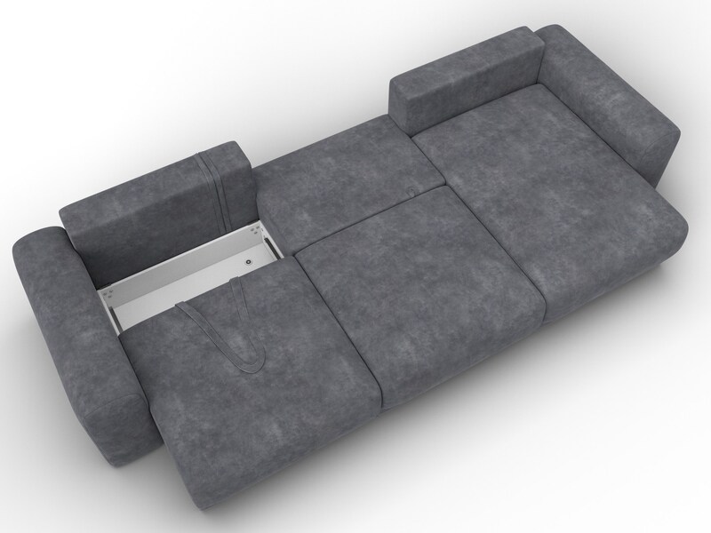 Диван угловой Лига-056 НПБ Лонг угол универсальный, Велюр, BRUT 16 темно-серый
