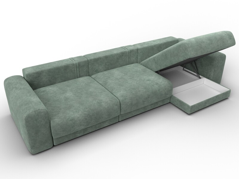 Диван угловой Лига-056 НПБ Лонг угол универсальный, Велюр, BRUT 08 зеленый