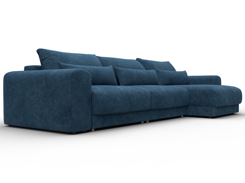 Диван угловой Лига-056 НПБ Лонг угол универсальный, Велюр, BRUT 11 синий