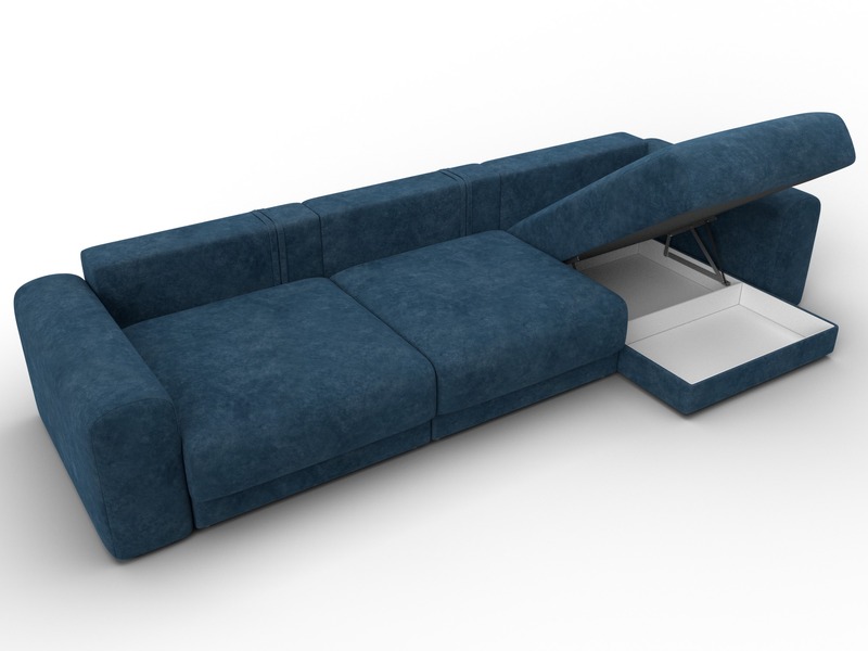 Диван угловой Лига-056 НПБ Лонг угол универсальный, Велюр, BRUT 11 синий