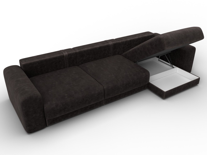 Диван угловой Лига-056 НПБ Лонг угол универсальный, Велюр, BRUT 17 коричневый