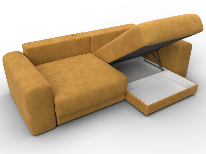 Диван угловой Лига-056 НПБ угол универсальный, Велюр, BRUT 10 желтый