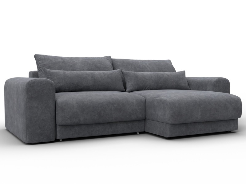 Диван угловой Лига-056 НПБ угол универсальный, Велюр, BRUT 16 темно-серый